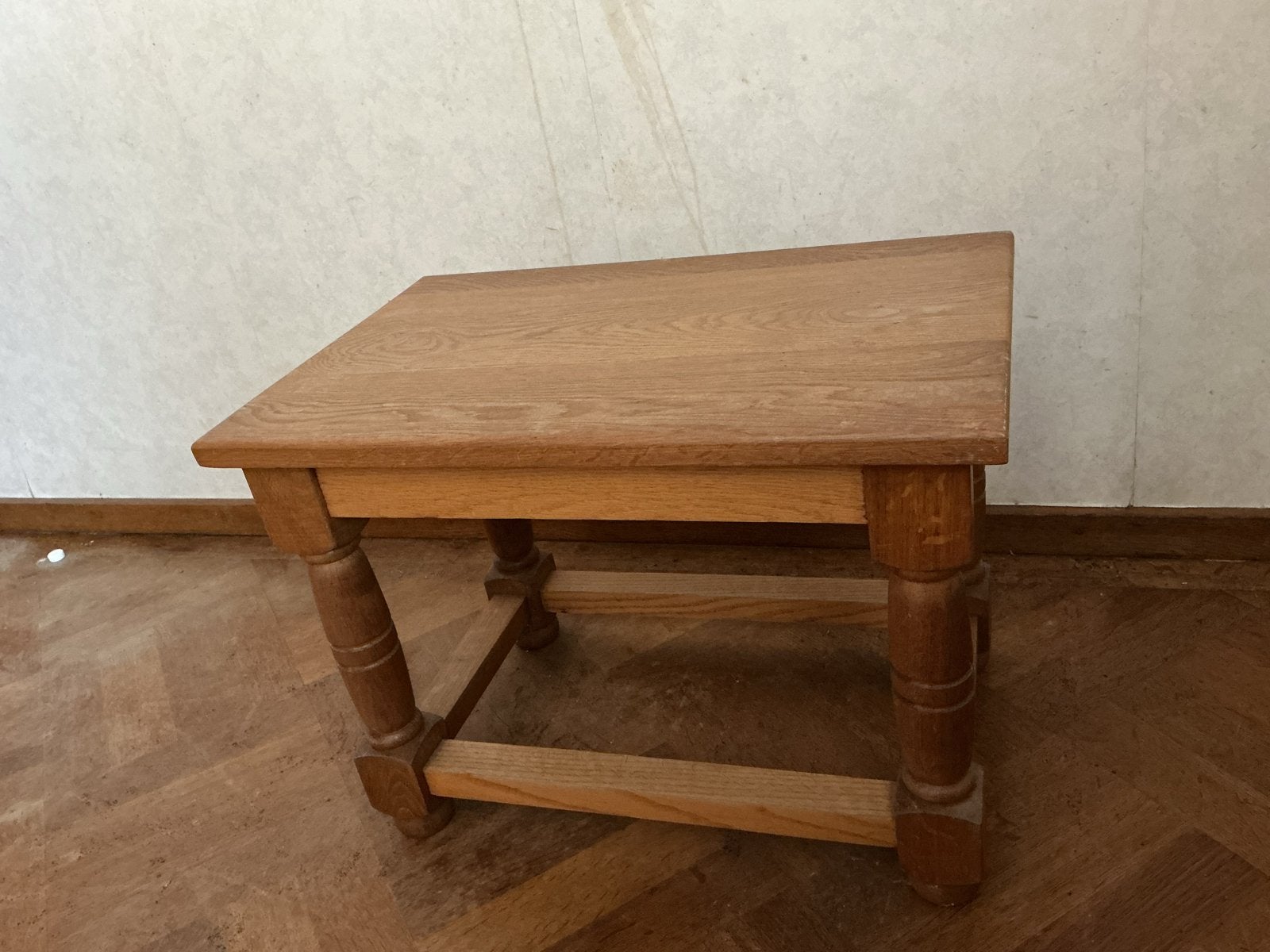 Massief Eikenhouten Bijzettafel / Krukje, Minder dan 45 cm, Minder dan 55 cm, Gebruikt, Ophalen of Verzenden