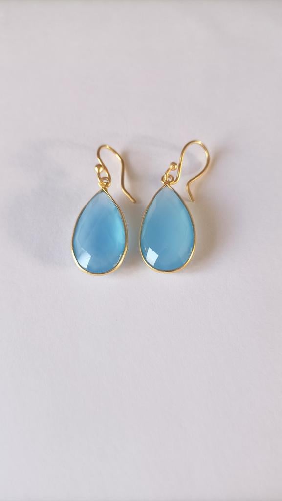 Fraaie zilver vergulde oorbellen met Blue Chalcedon, Hangers, Verzenden, Nieuw, Met edelsteen