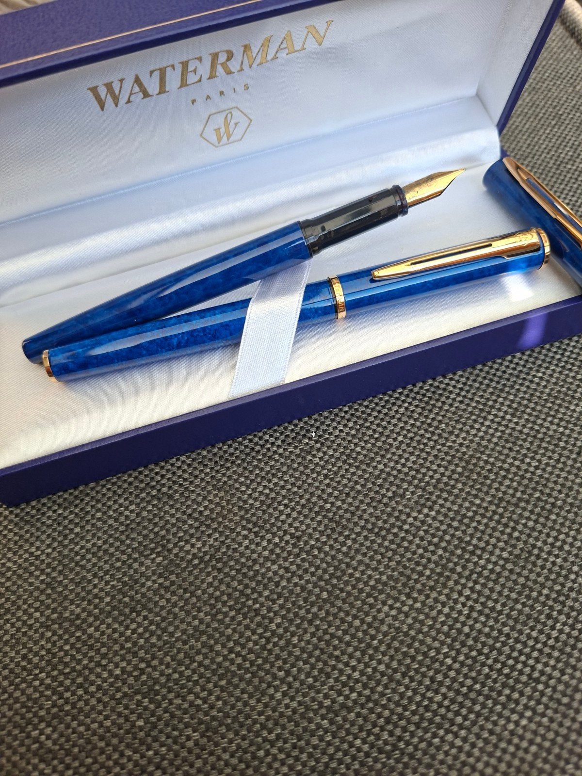 Waterman Pennenset: Vulpenen  in Blauw met Goud, Verzamelen, Pennenverzamelingen, Ophalen of Verzenden, Gebruikt, Vulpen, Waterman