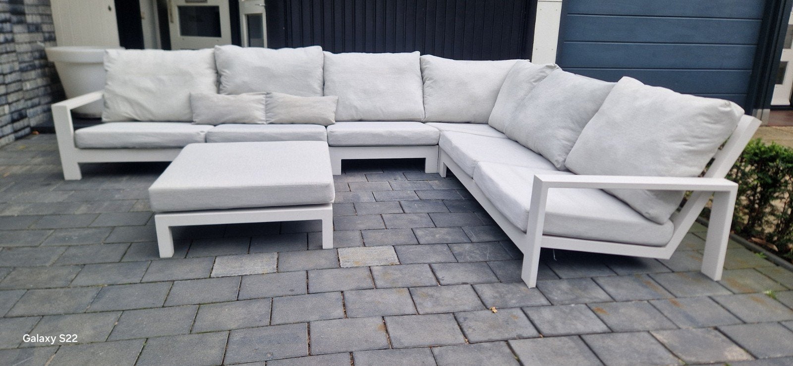 Bellagio loungeset wit - Hoekbank met hocker, Bank, Meer dan 8 zitplaatsen, Aluminium, Ophalen of Verzenden