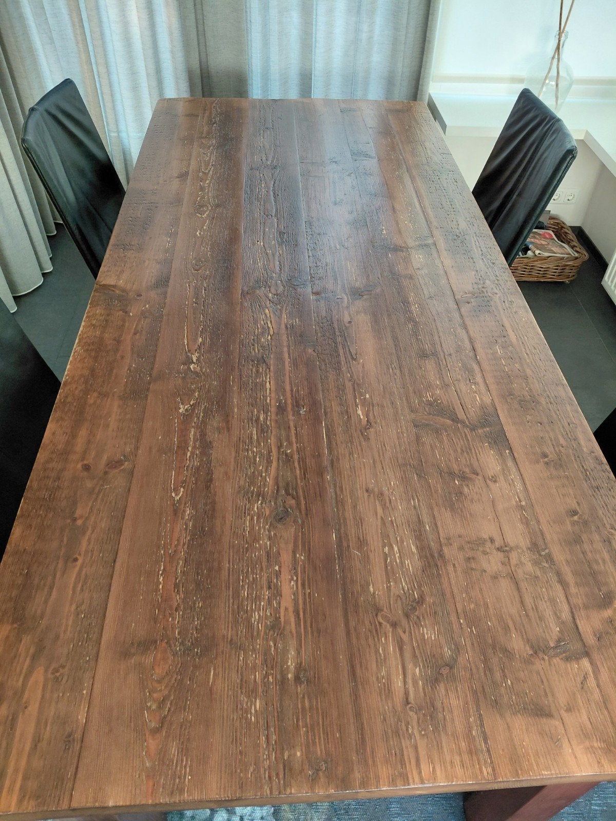 Mooie eettafel (90x200cm) van oude kaasplanken, Ophalen, Gebruikt, 50 tot 100 cm, Vijf personen of meer