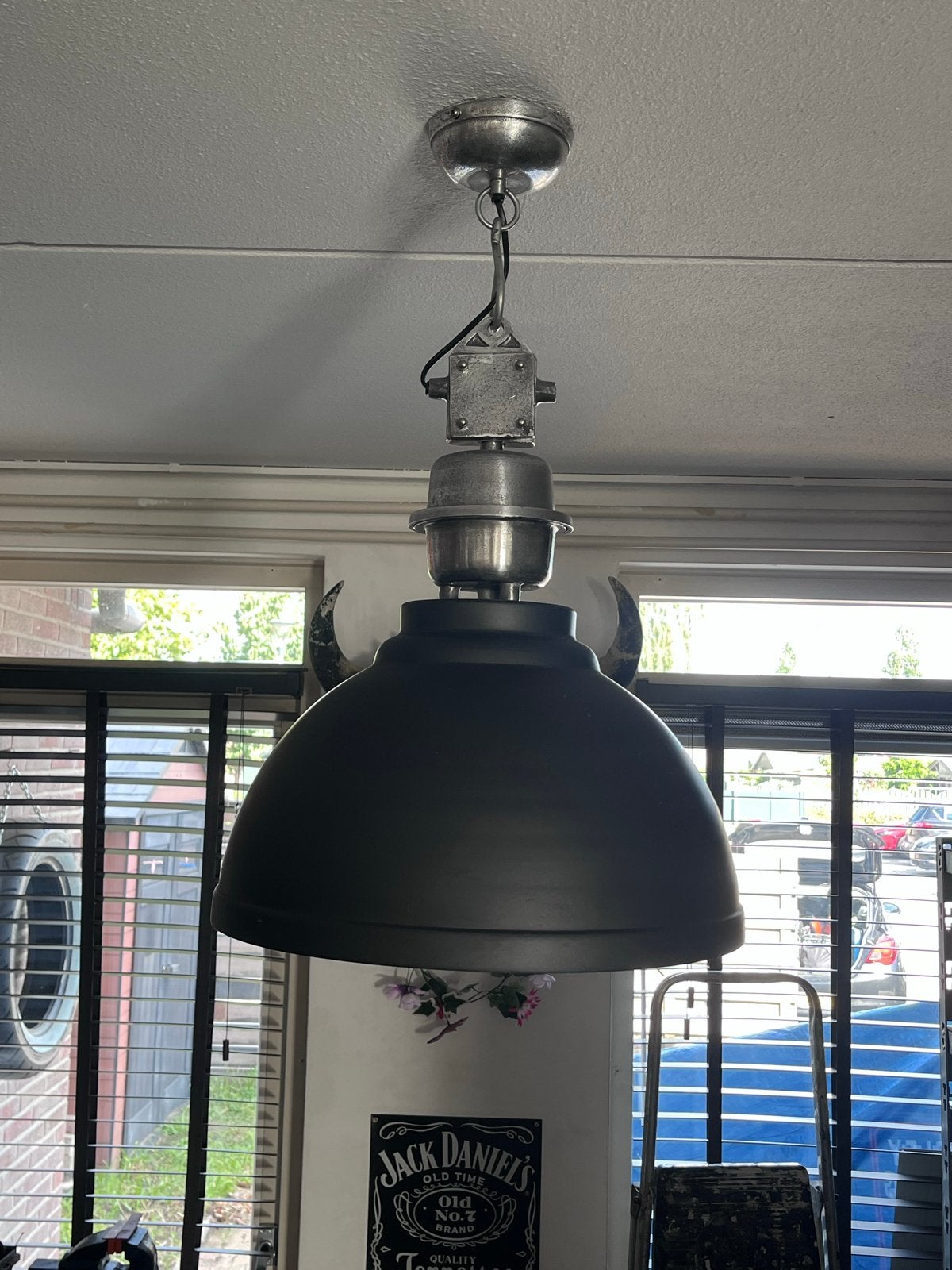 Matzwarte Industriële Hanglamp - Stoer en Stijlvol, Ophalen, E27 (groot), Zo goed als nieuw, Metaal
