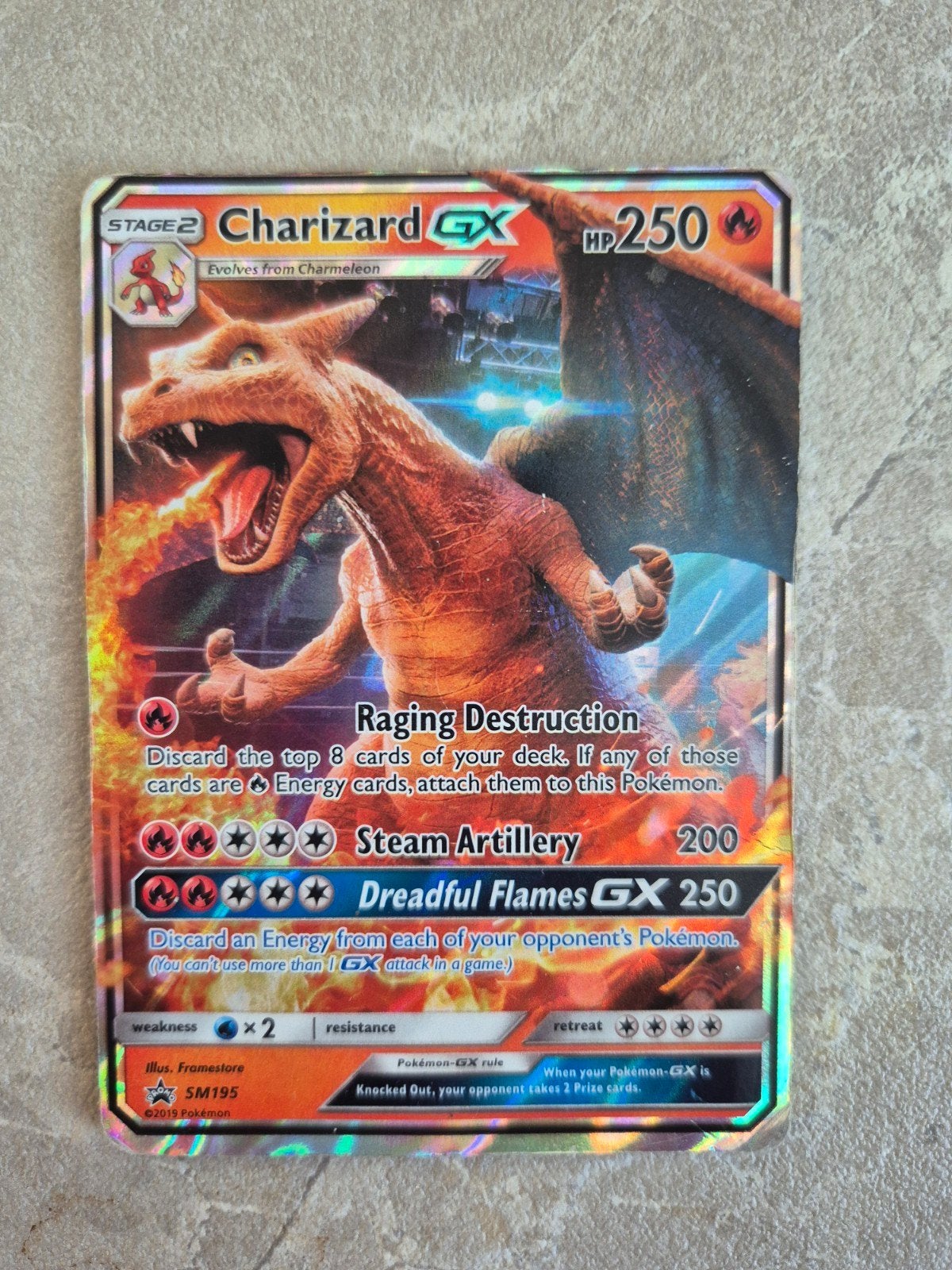 Charizard GX SM195 Pokémon Kaart, Ophalen, Zo goed als nieuw, Losse kaart, Foil