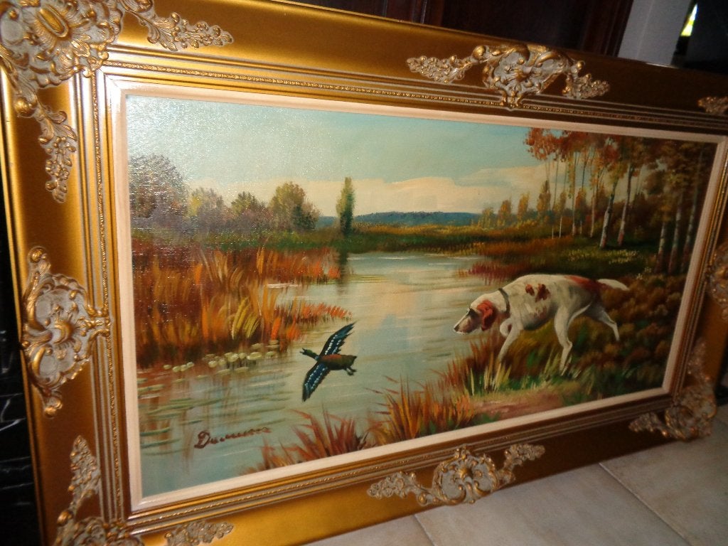 *Grote prachtige gesigneerde schilderij met zéér mooie kader, Ophalen, Bijzondere lijst, Doek