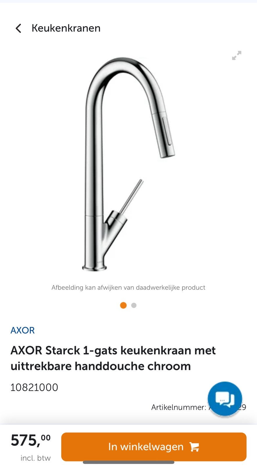 HansGrohe AXOR keukenkraan met uittrekbare handdouche, Ophalen of Verzenden, Zo goed als nieuw