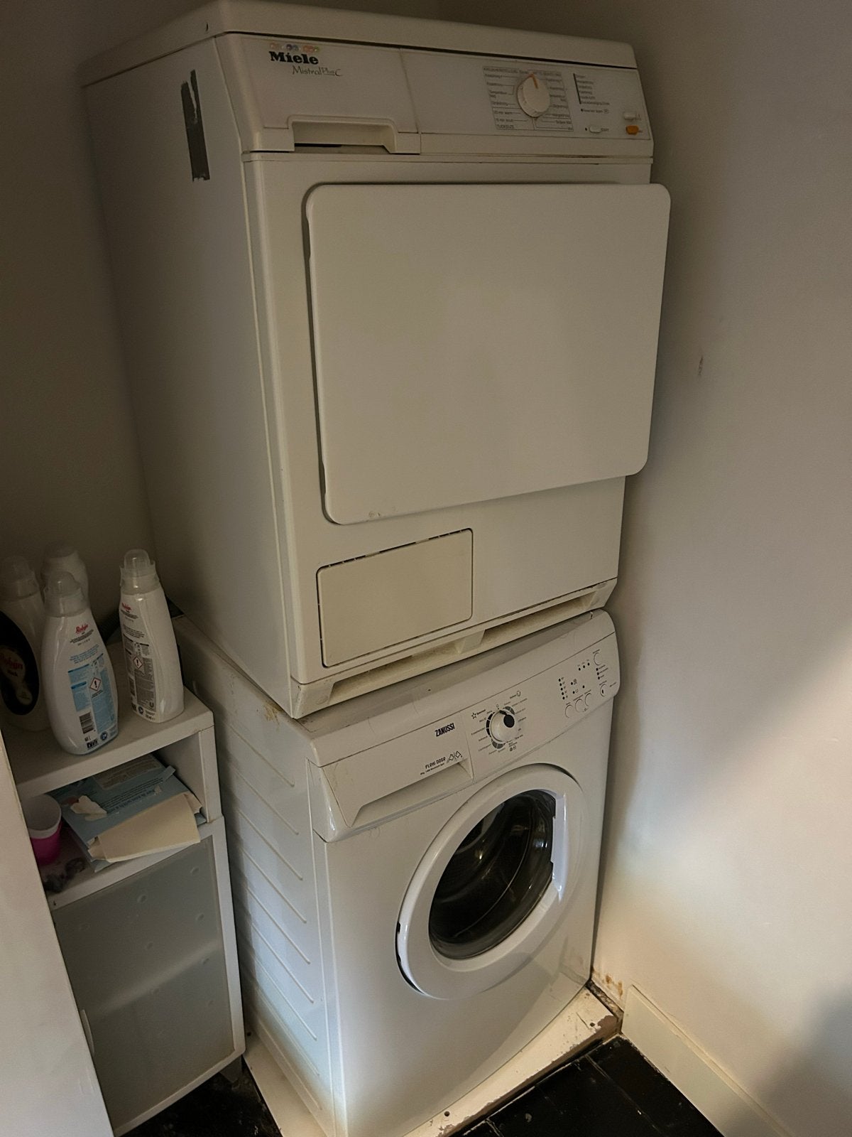 Miele T8843C Condensdroger en Zanussi Wasmachine, Ophalen, 6 tot 8 kg, Gebruikt, Voorlader
