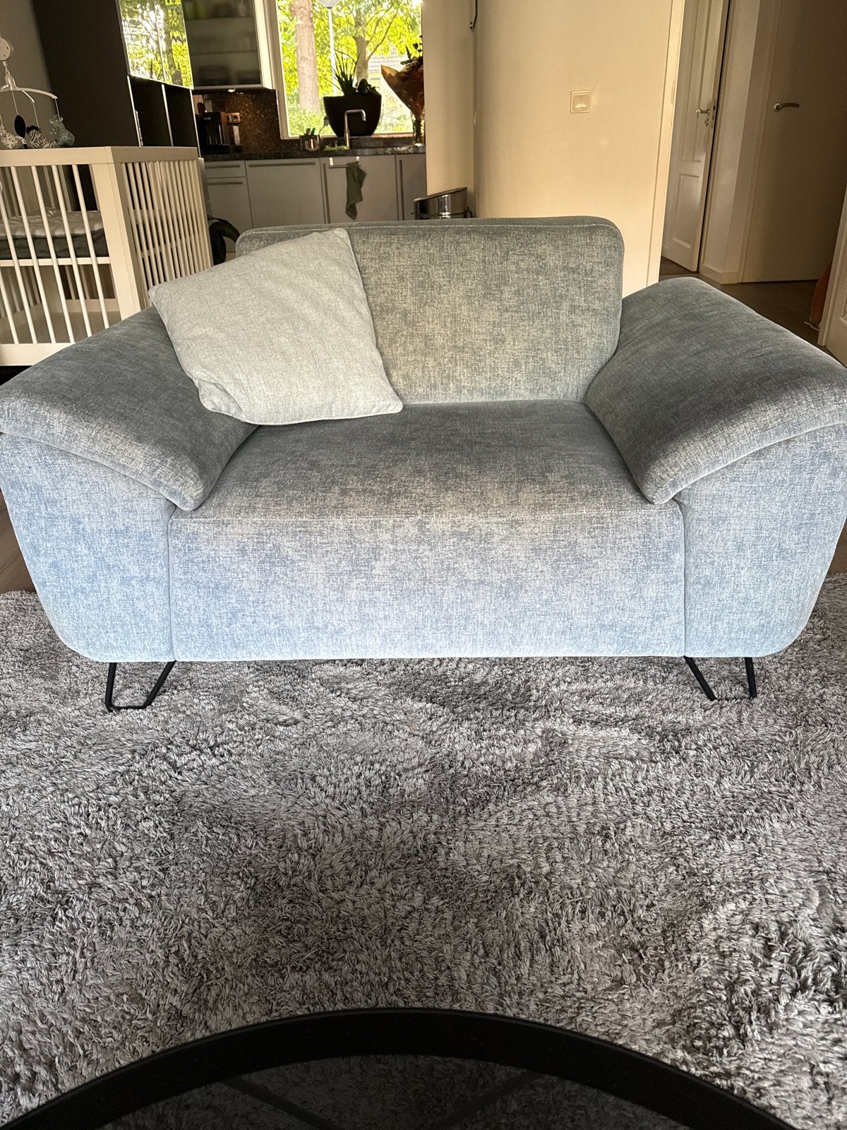 Comfortabele Loveseat - Grijs/Blauw, Ophalen, Gebruikt, 150 tot 200 cm, Tweepersoons