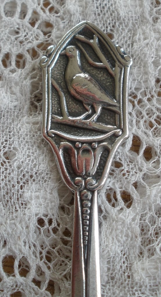 Oud verzilverdlepeltje Duif / vogel (O-BLD), Ophalen of Verzenden