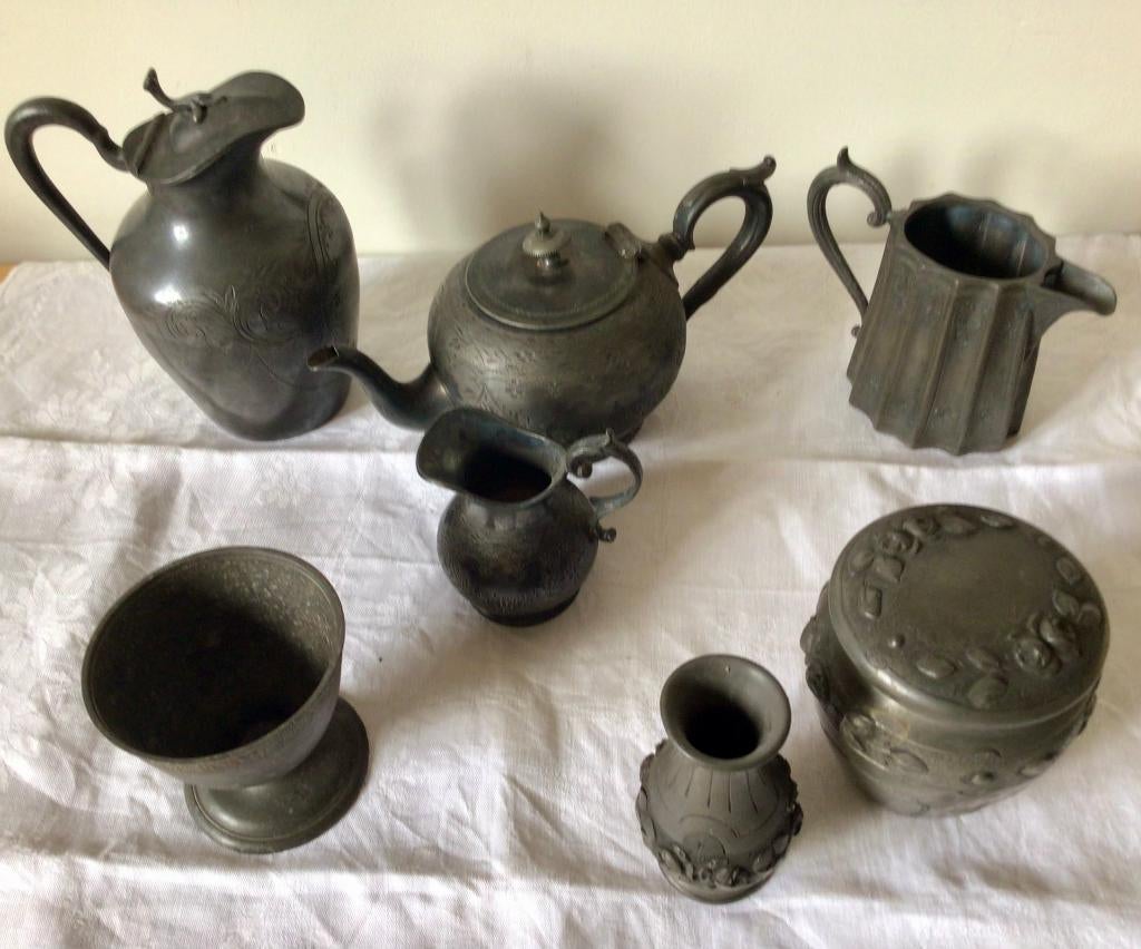 6 Antieke decoratieve tinnen items, 55 euro; koopje!, Antiek en Kunst, Verzenden