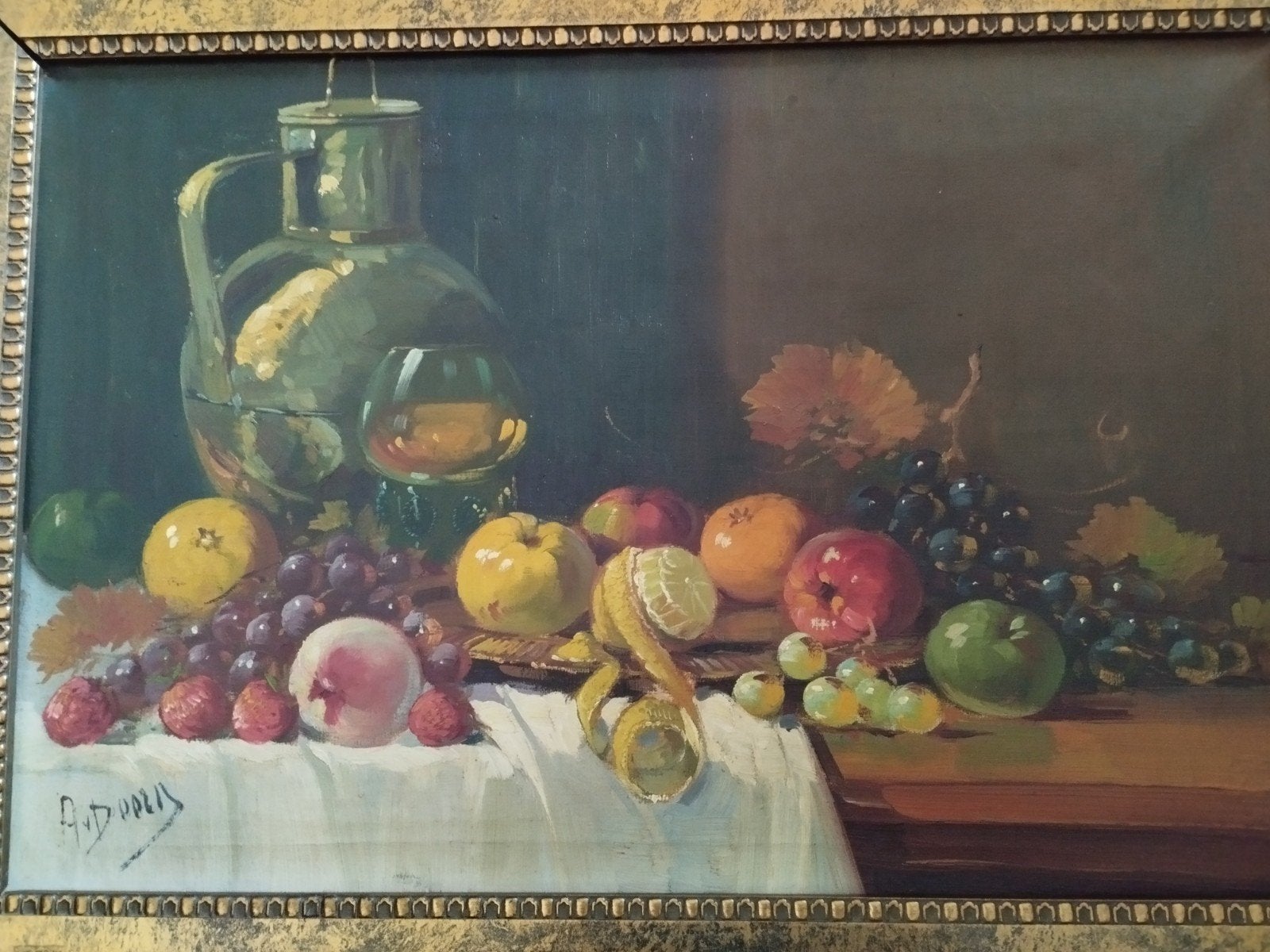 Antiek stilleven in oude lijst , gesigneerd., Antiek en Kunst, Ophalen