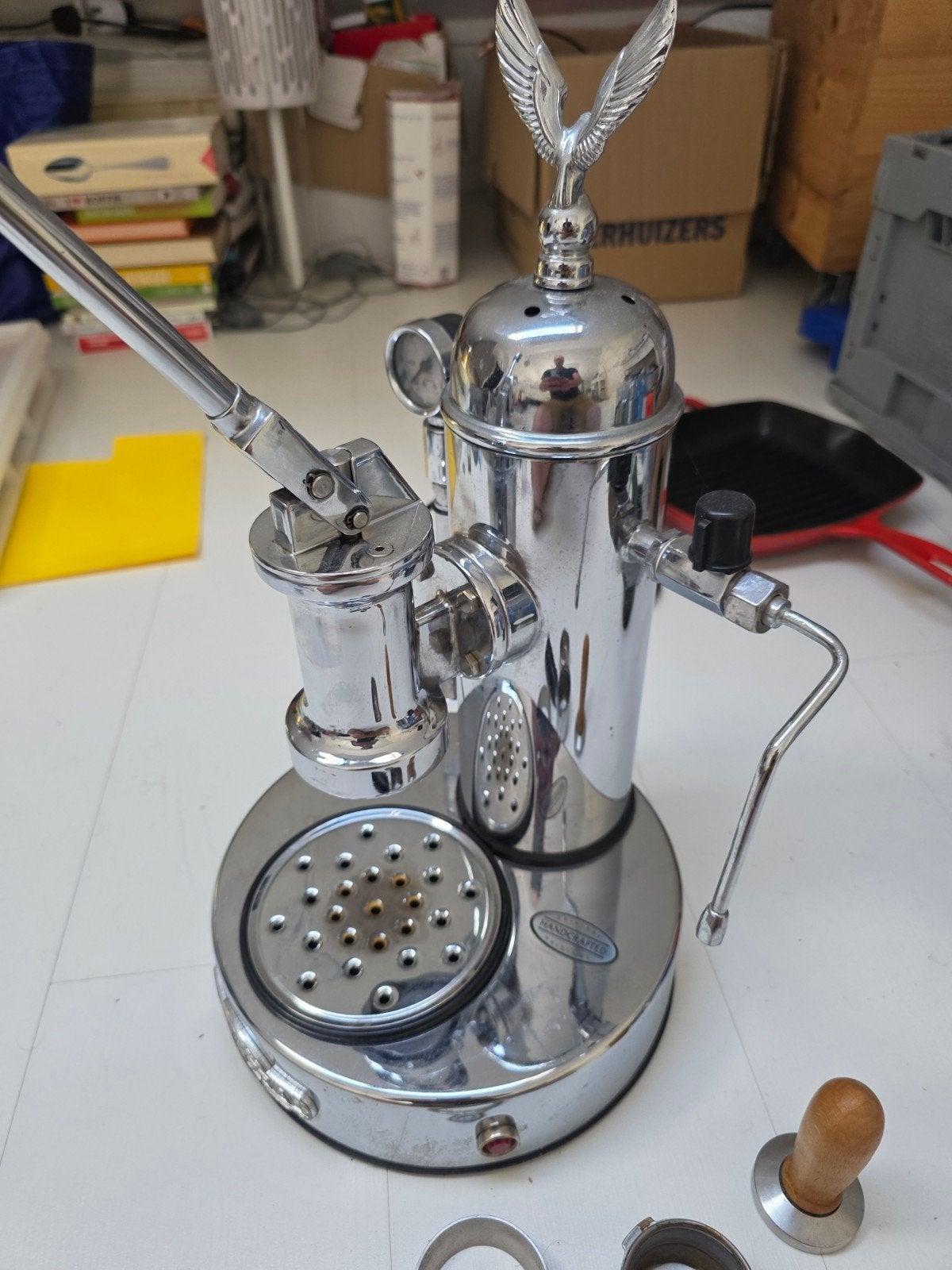 Elektra Micro Casa A Leva espressomachine vintage lever, Witgoed en Apparatuur, Stoompijpje, Gebruikt, Espresso apparaat, Gemalen koffie