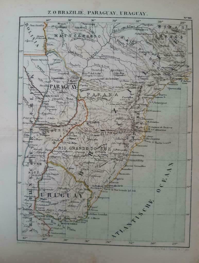 90 / Litho uit 1882 van J. Kuyper Brazilië Paraguay Uruguay, Antiek en Kunst, Ophalen of Verzenden