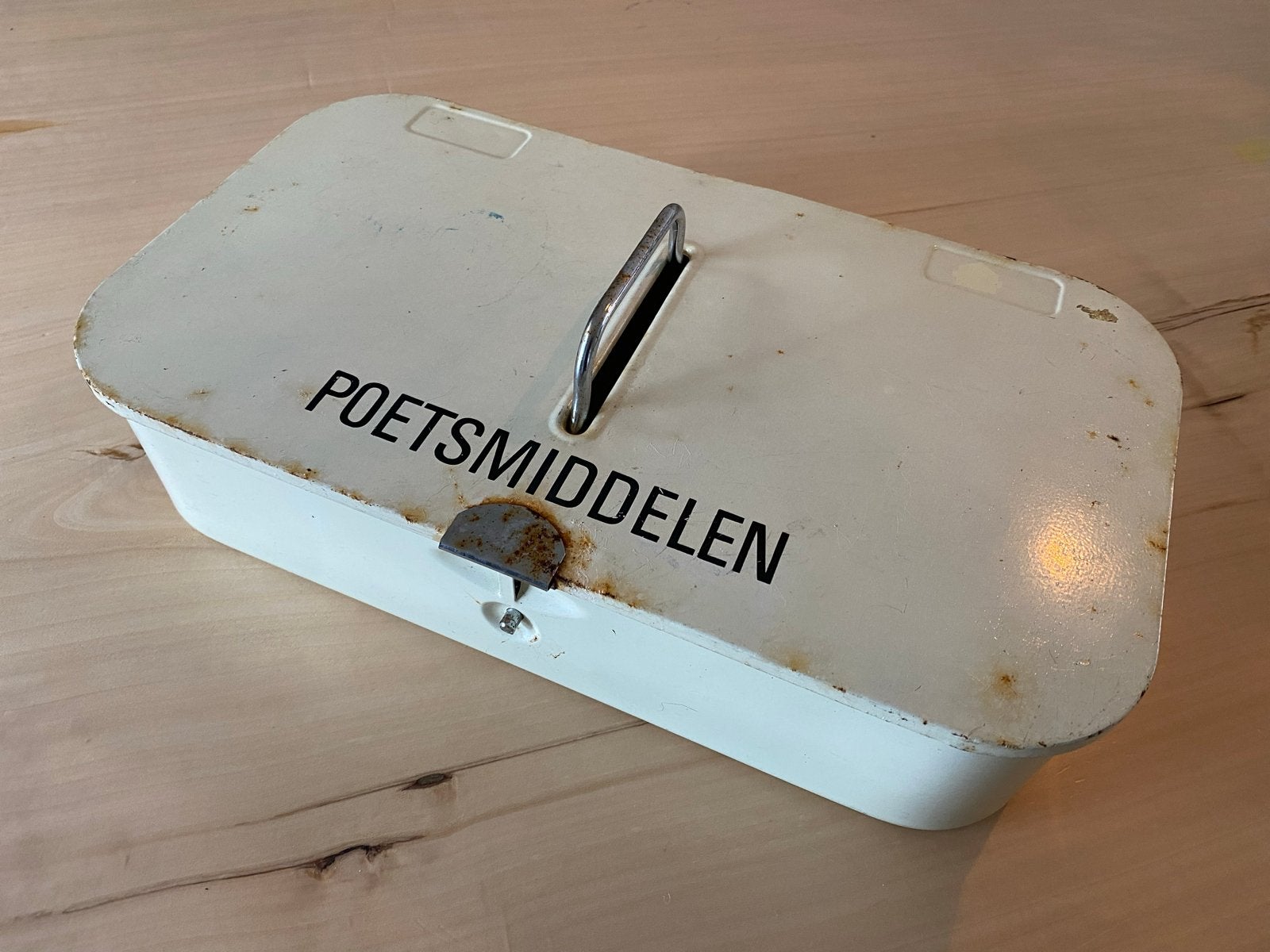 Vintage Poetsmiddelen Blikken Doos - Crème Wit, Antiek en Kunst, Ophalen of Verzenden