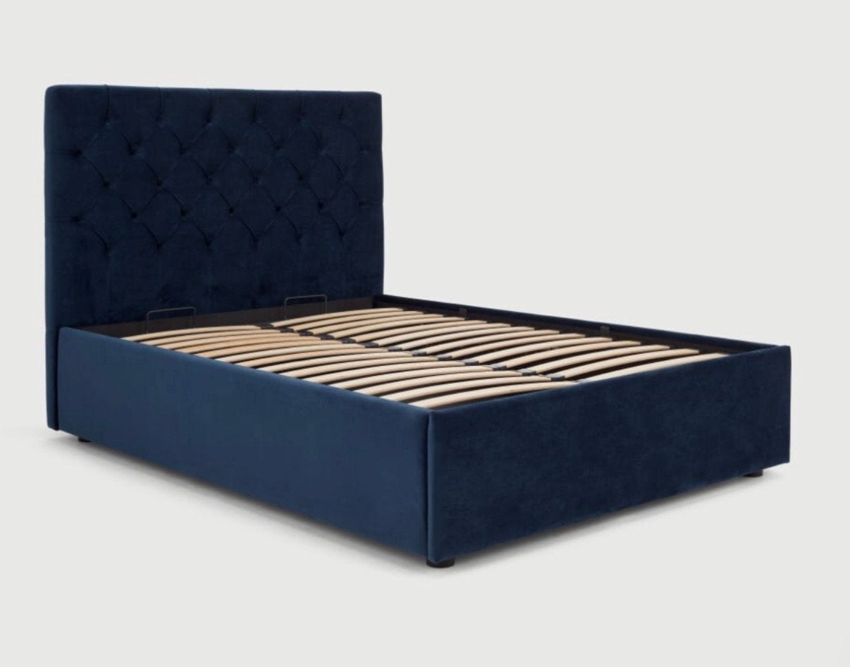 Bed, Gebruikt, Blauw, Tweepersoons, Ophalen of Verzenden