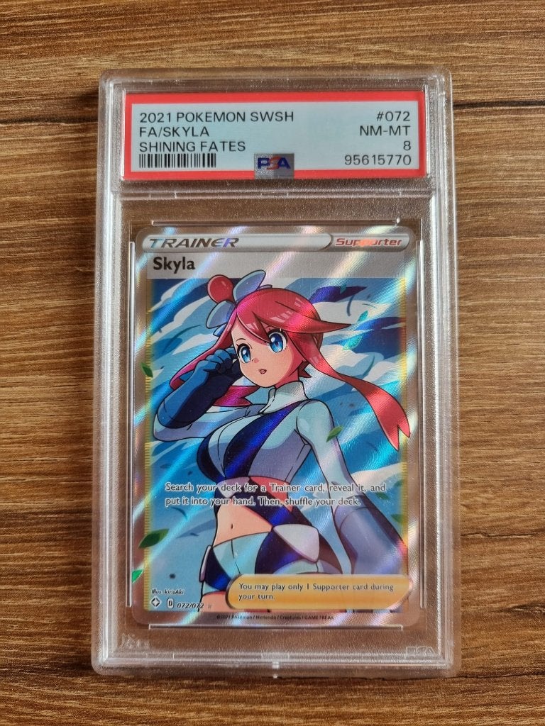 Skyla - Shining Fates PSA 8, Ophalen of Verzenden, Zo goed als nieuw, Losse kaart, Foil