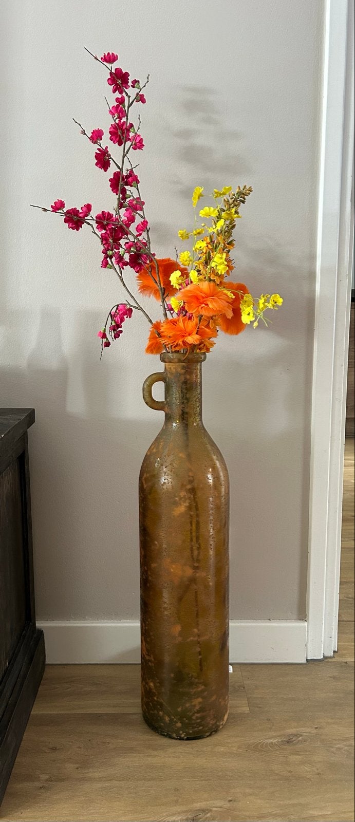 Grote vintage vaas met handvat - Excl. bloemen, Ophalen, Gebruikt, Bruin, Met handvat