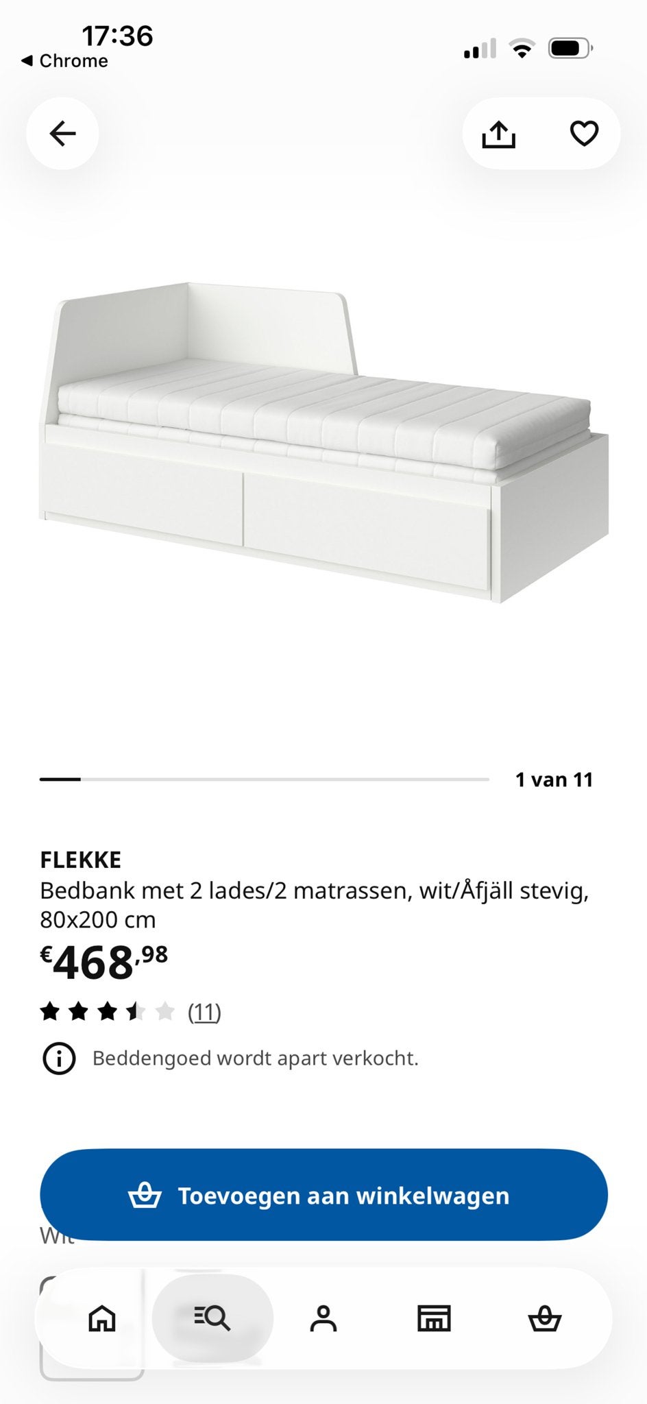 IKEA FLEKKE Bedbank met 2 lades en 2 matrassen, wit, Huis en Inrichting, Ophalen, Wit, Tweepersoons, Zo goed als nieuw