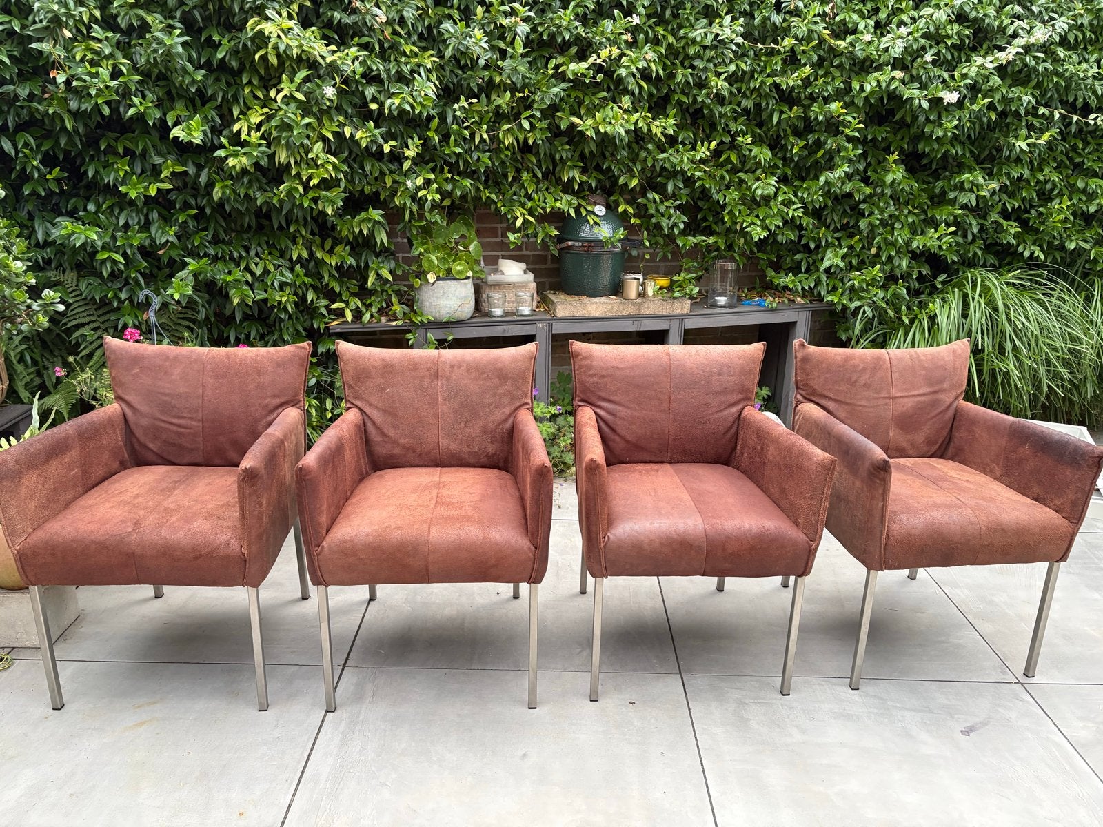 4x Jess Design 'Jens' eetkamerstoelen in bruin leer, Ophalen, Gebruikt, Bruin, Overige materialen