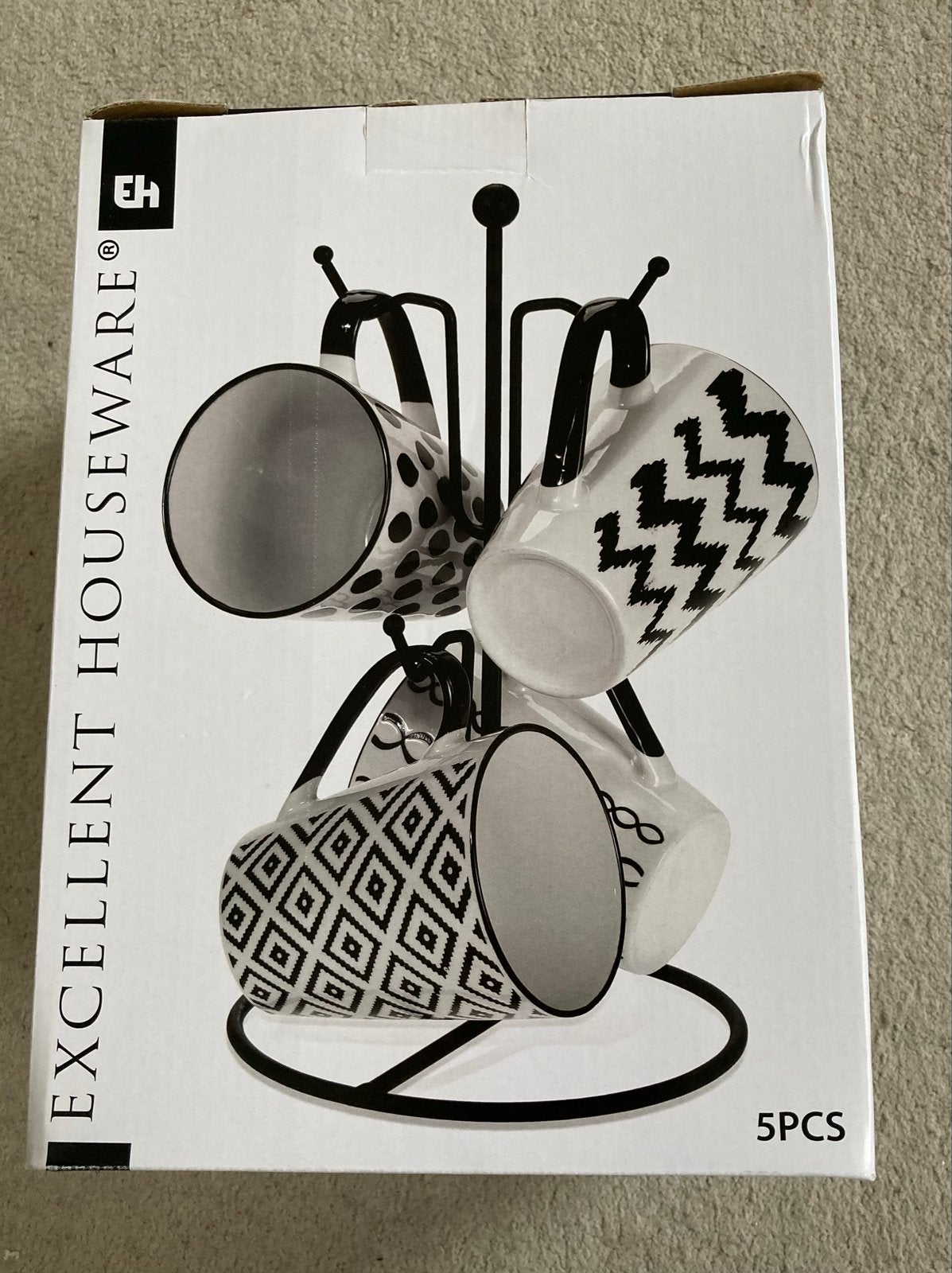 Mokkenrek met 4 Excellent Houseware mokken, Overige typen, Nieuw, Ophalen of Verzenden, Zwart
