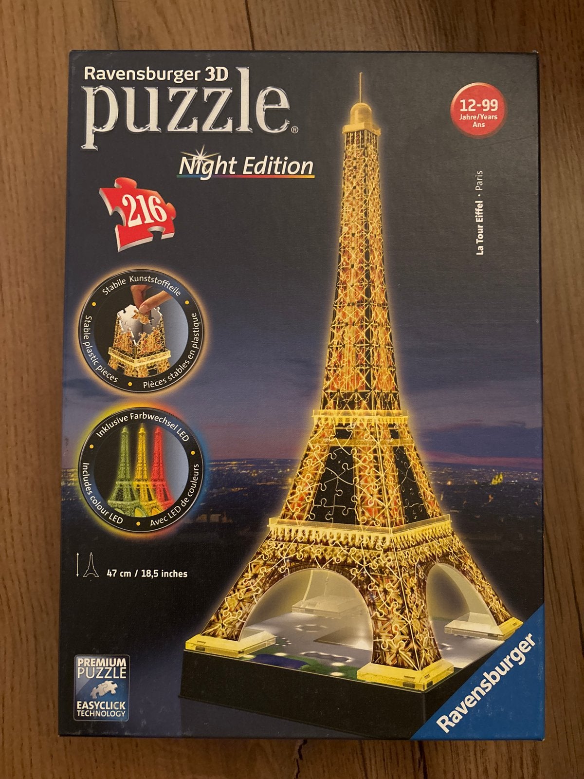 Ravensburger 3D puzzel Eiffeltoren Night Edition LED, Ophalen of Verzenden, Minder dan 500 stukjes, Gebruikt, Rubik's of 3D-puzzel