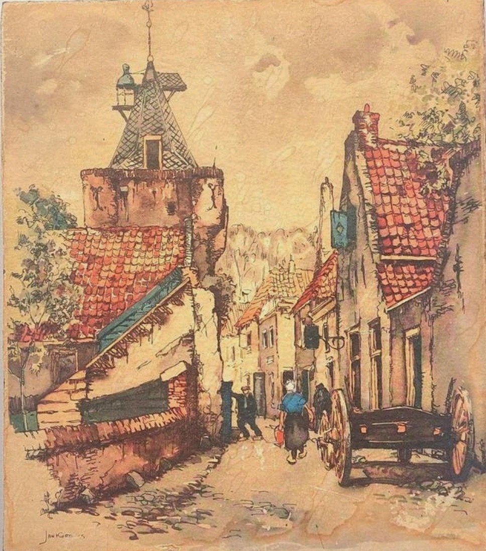 Jan Korthals ... Vischpoort Elburg ...., Antiek en Kunst, Ophalen of Verzenden