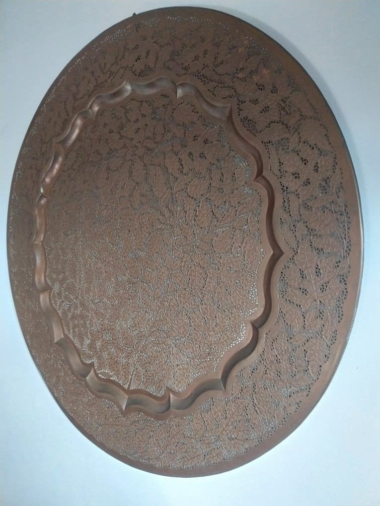 Decoratieve Koperen Wandplaat met Bladmotief, Ophalen, Koper