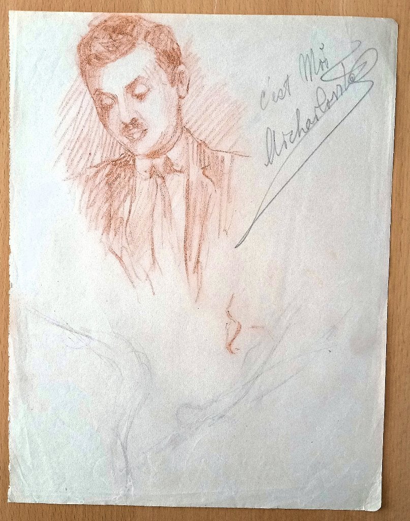A493-73 Oude tekening Schets man met signatie, Ophalen of Verzenden