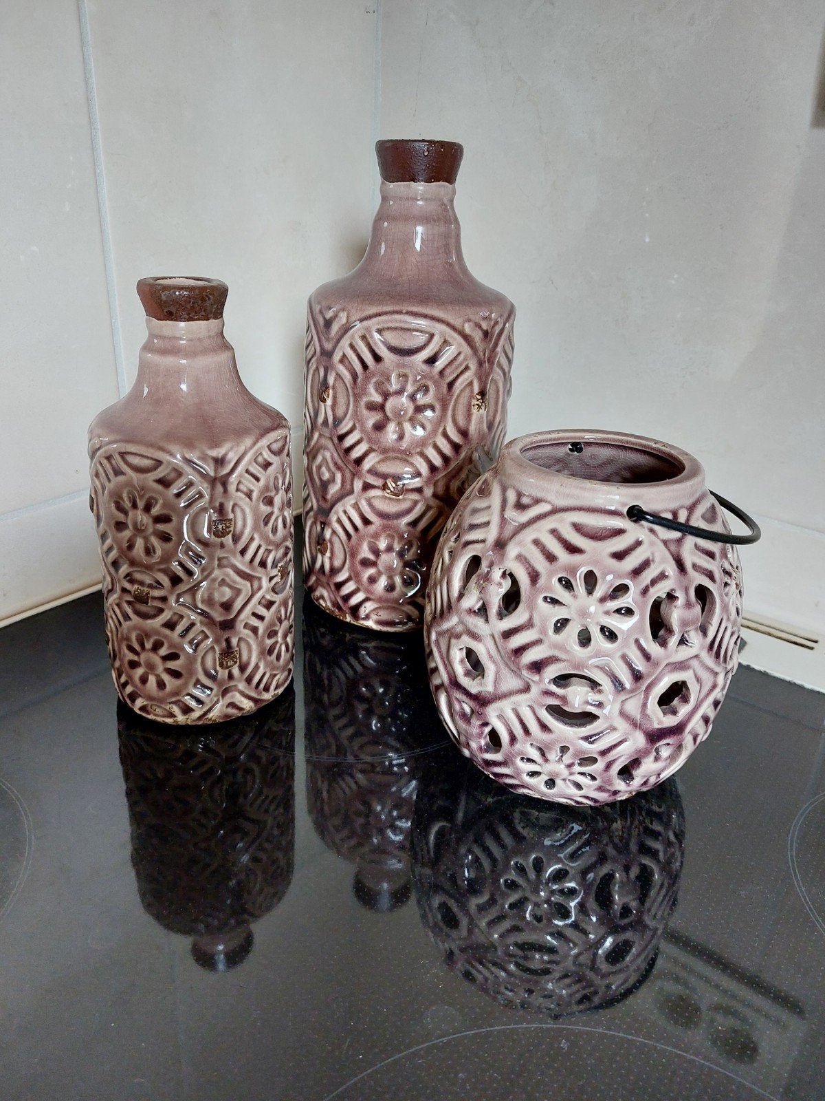 Oudroze vazenset, Ophalen of Verzenden, Zo goed als nieuw, Overige kleuren, Glas