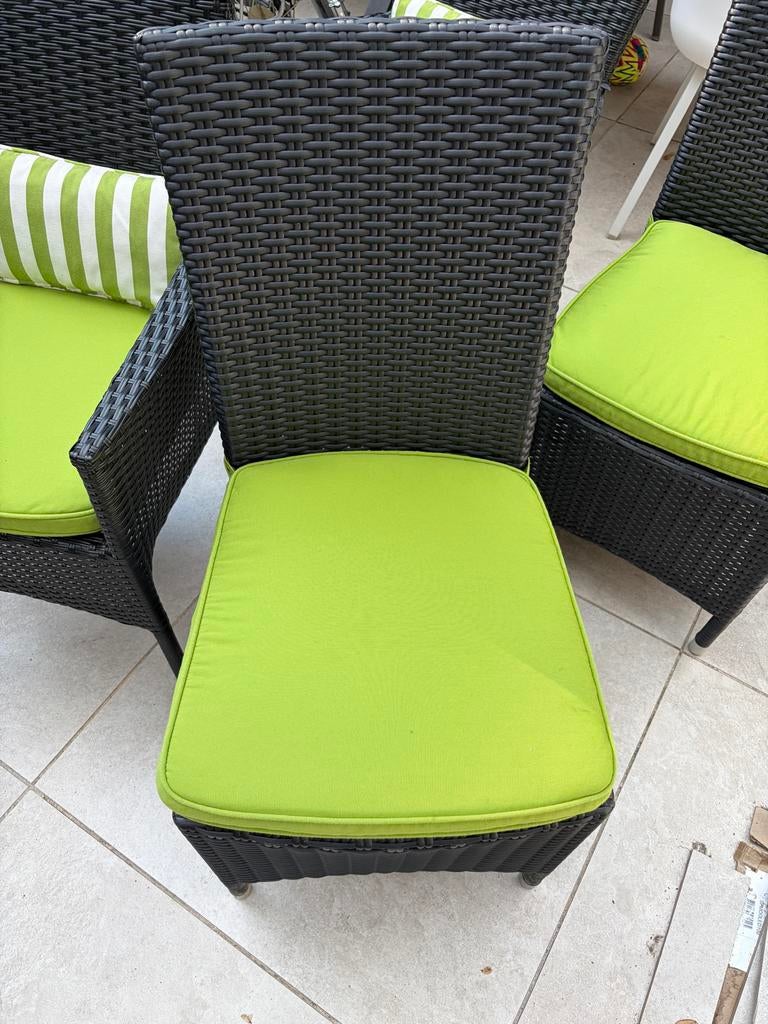 Wicker tuinstoelen met kussens, Tuin en Terras, Tuinsets en Loungesets, Zo goed als nieuw, Wicker, 4 zitplaatsen, Stoel, Ophalen