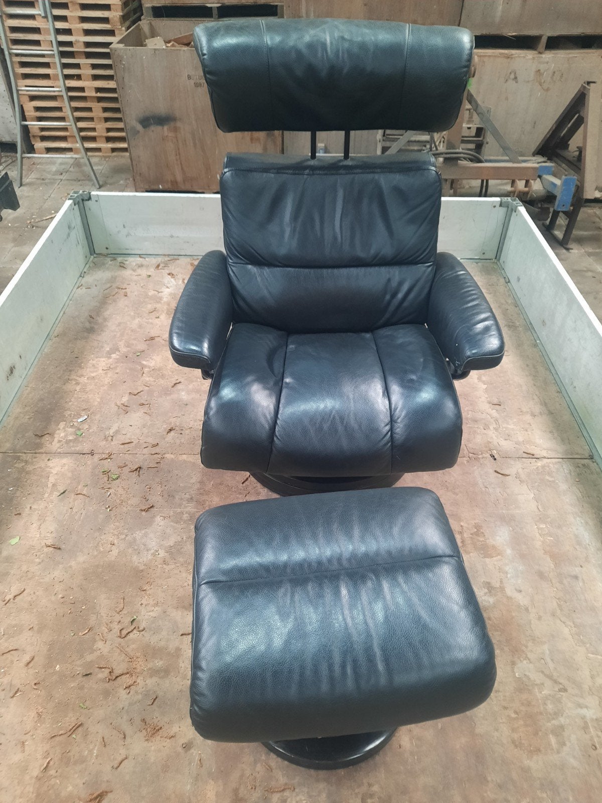 Leren relaxfauteuil Stressless, zwart leer, Ophalen, Gebruikt, 50 tot 75 cm, Leer