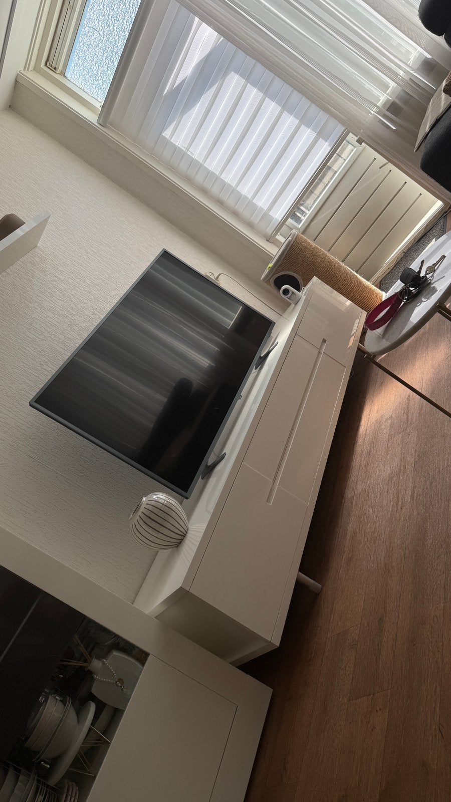 hoogglans wit tv meubel te koop., Ophalen of Verzenden, Zo goed als nieuw, 25 tot 50 cm, 150 tot 200 cm