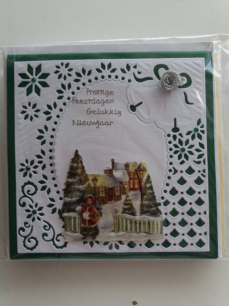 3D Kerstkaartje met dorpje no. 59, Hobby en Vrije tijd, Kaarten | Zelfgemaakt, Ophalen of Verzenden, Nieuw, Kerst