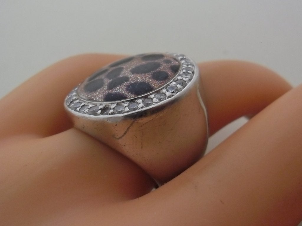 zilveren ring met dieren print en steentjes [158], Verzenden, Dame, Zilver, Zilver