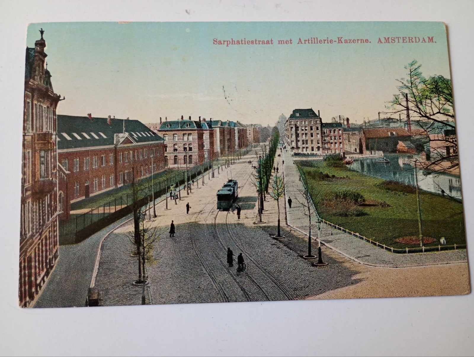 Amsterdam Sarphatistraat met Kazerne en Tram, Verzamelen, Ansichtkaarten | Nederland, Ophalen of Verzenden, Voor 1920, Gelopen