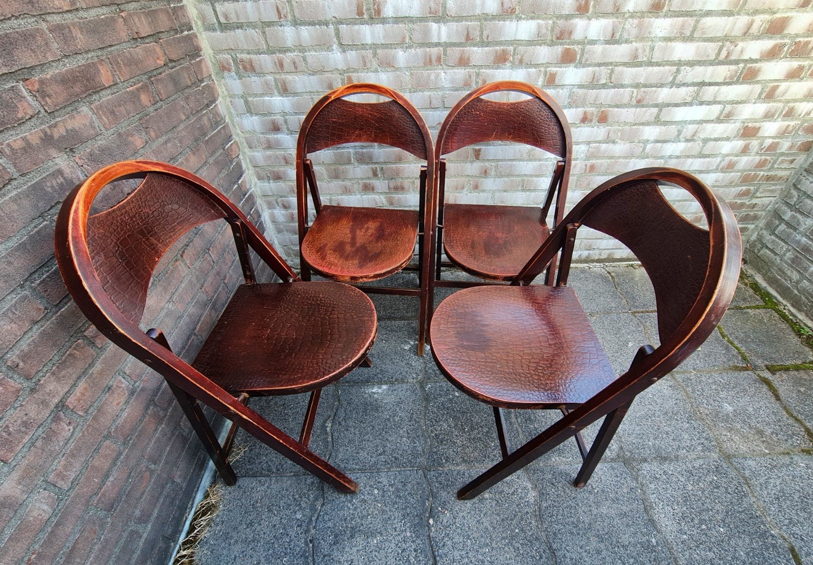 Klapstoelen Thonet model B751 krokodillen print hout vintage, Antiek en Kunst, Ophalen