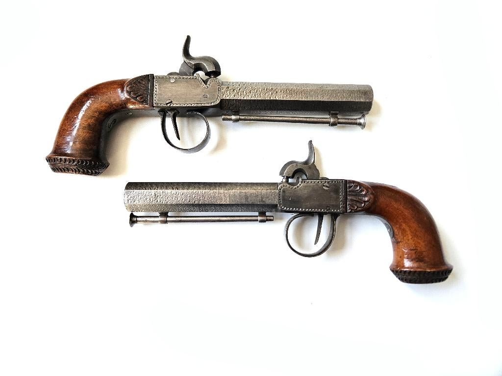 Paar percussie pistolen pistool damast loop TertioFluctus, Verzamelen, Militaria | Algemeen, Ophalen of Verzenden, Landmacht, Nederland