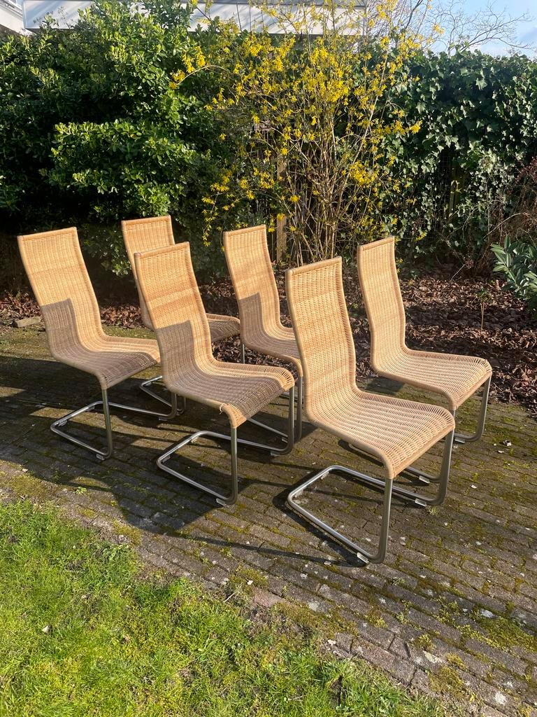 Tecta B25 designstoelen (6) riet en staal, Ophalen, Gebruikt, Overige kleuren, Bauhaus Design Industrieel