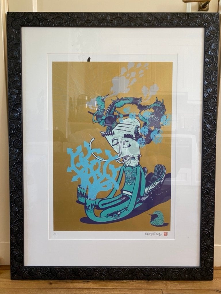 Ingelijste zeefdruk "Secret Penquin" van Alëxone, Antiek en Kunst, Kunst | Litho's en Zeefdrukken, Ingelijst, Ophalen, Abstract