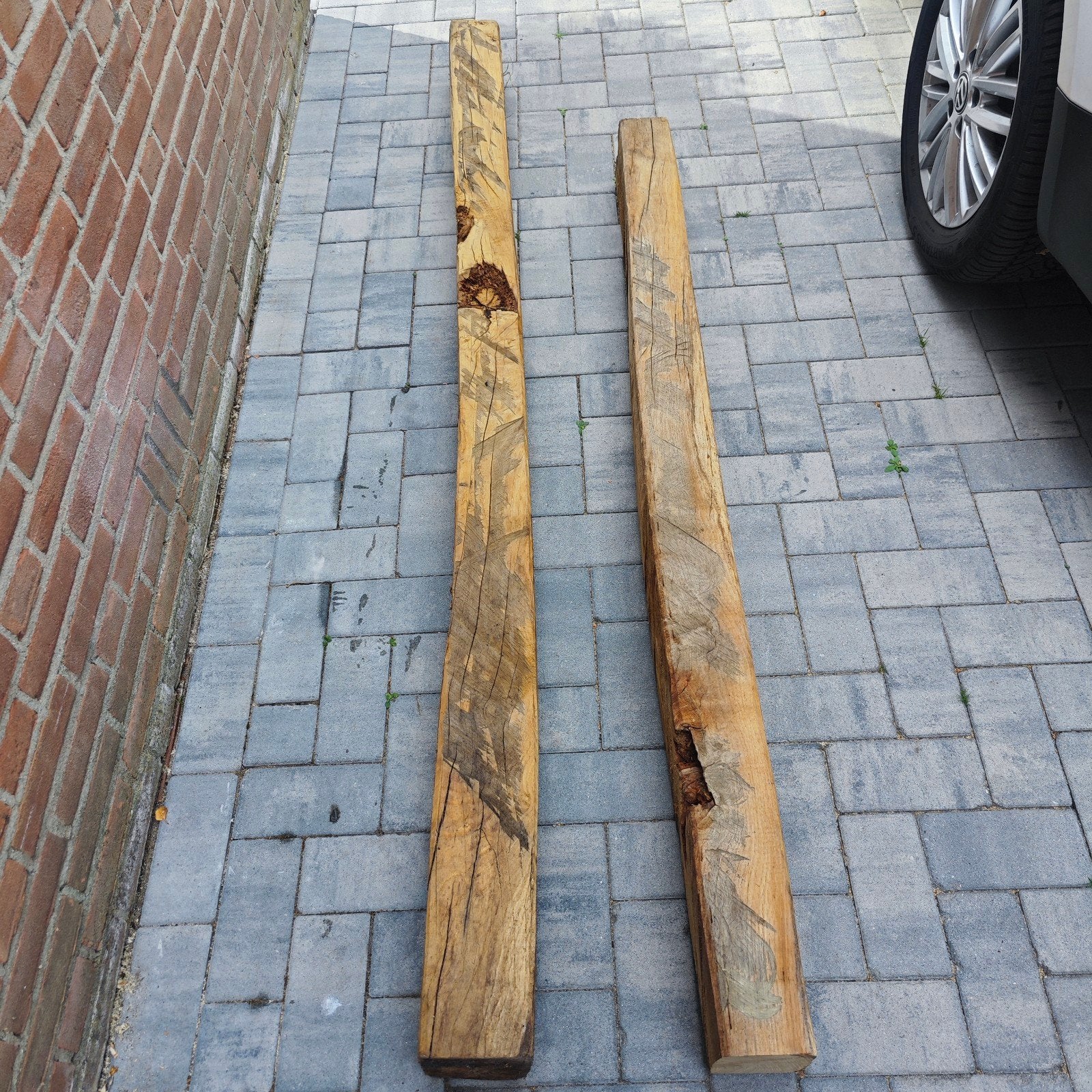 Robuuste eiken balken, Doe-het-zelf en Verbouw, Hout en Planken, Ophalen, Gebruikt, Eiken, 200 tot 250 cm