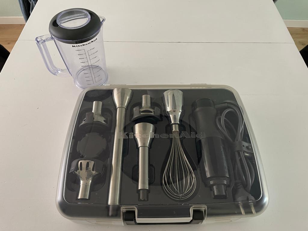KitchenAid staafmixer set met koffer, Witgoed en Apparatuur, Keukenmixers, Gebruikt, Minder dan 1 liter, 3 snelheden of meer, Vaatwasserbestendig