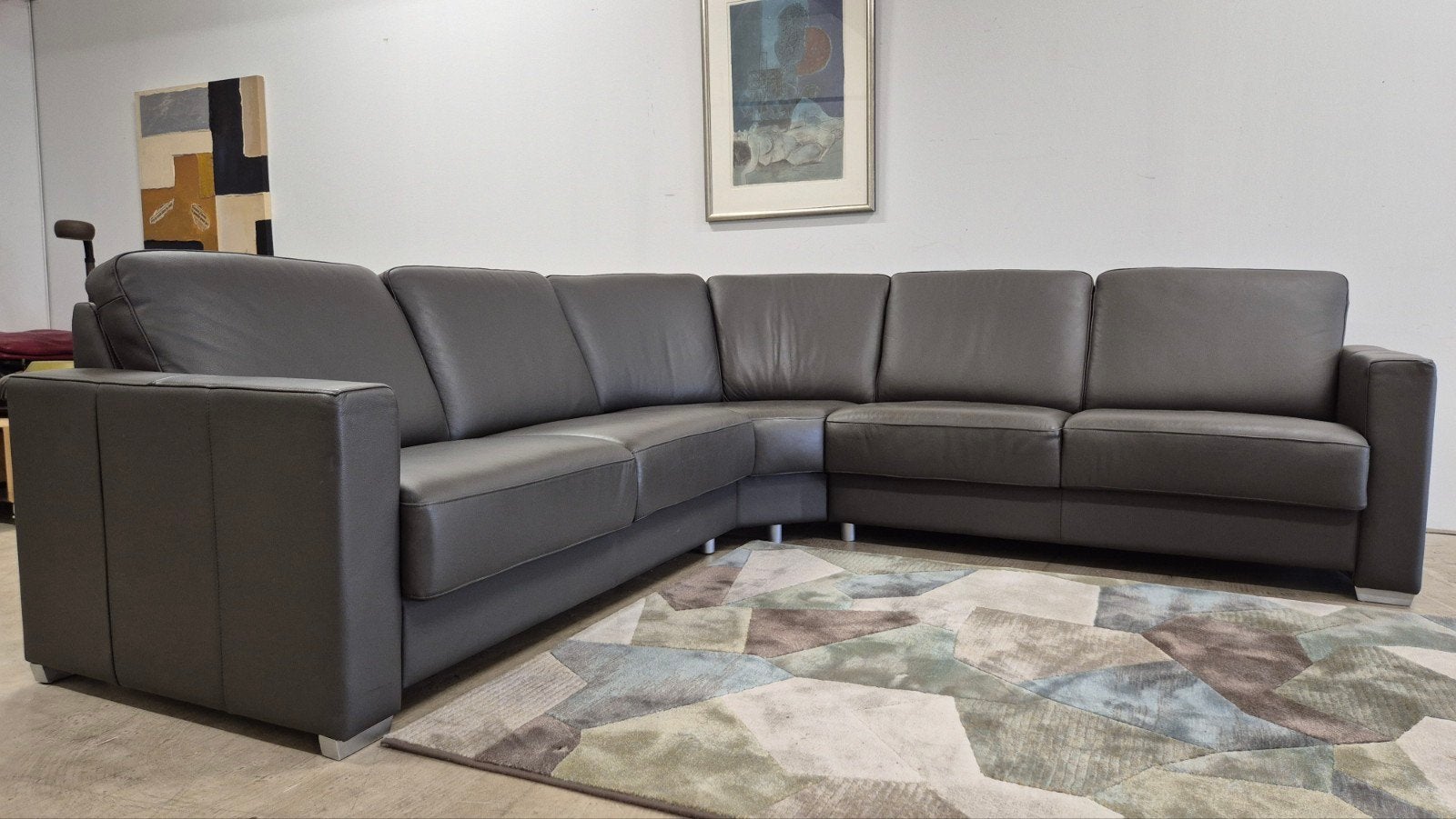 Grijze leren Goossens hoekbank in perfecte staat!!!, 250 tot 300 cm, Modern design, grijs leer, hoekbank, Hoekbank, Leer