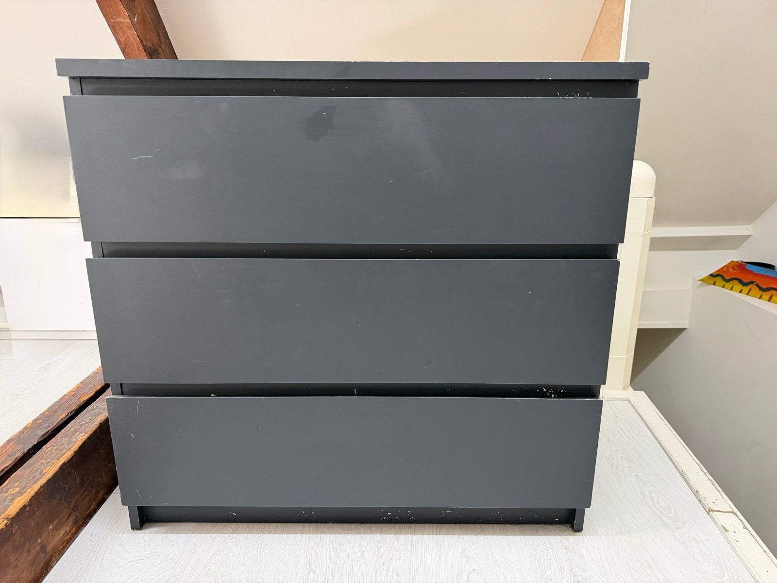 IKEA Malm ladekast met 3 lades - Donkergrijs geschilderd, Ophalen, Gebruikt, 50 tot 100 cm, 3 of 4 laden