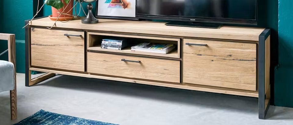 Tv meubel Henders en hazel Metalo, Huis en Inrichting, Ophalen, Eikenhout, Zo goed als nieuw, 200 cm of meer