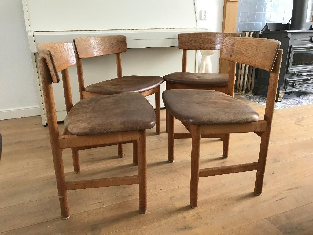 4 Borge Mogensen Fredericia 3236 Deens stoel vintage, Huis en Inrichting, Gebruikt, Bruin, Leer, Ophalen of Verzenden