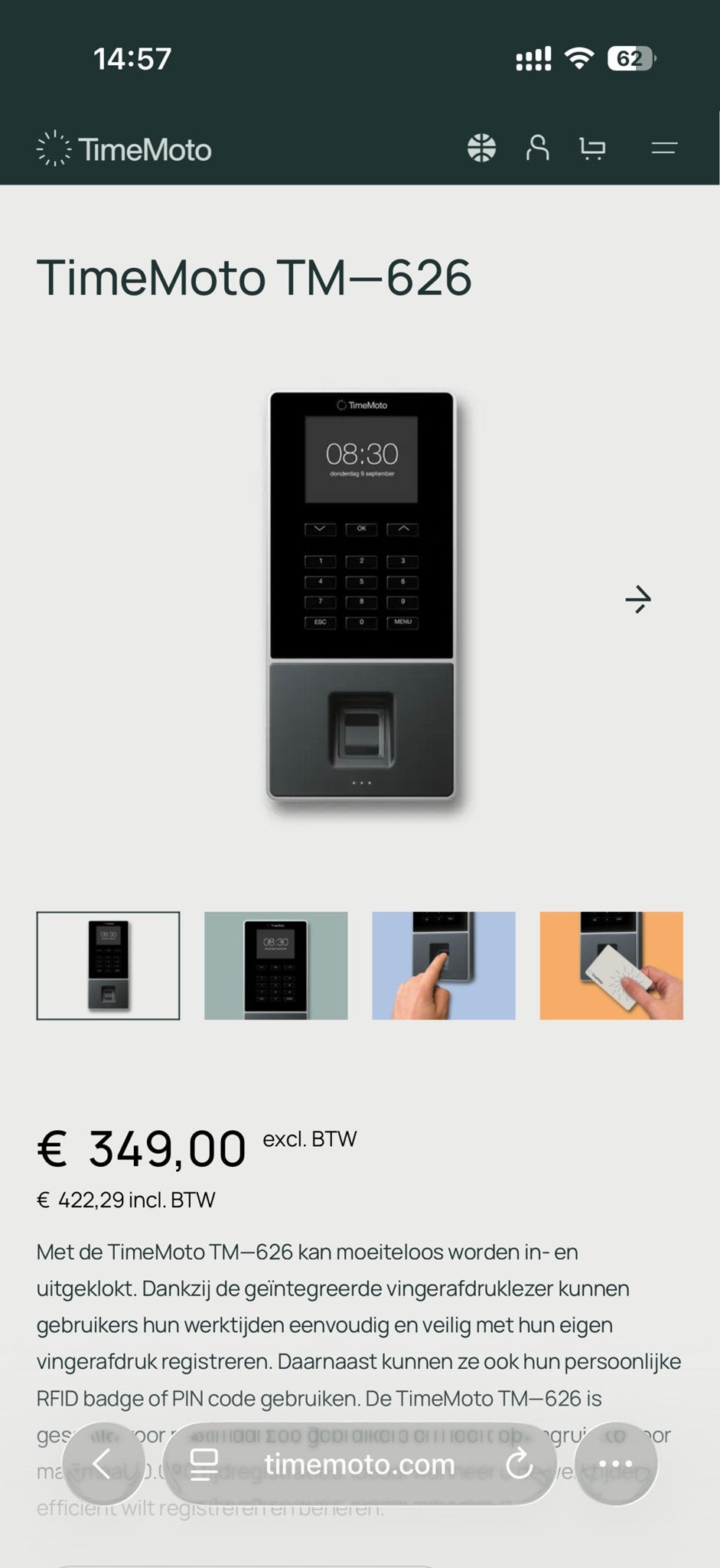 TimeMoto TM-626 Tijdregistratiesysteem, Ophalen of Verzenden