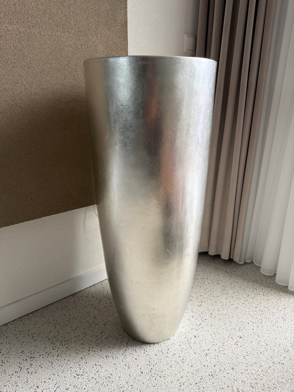 Zilveren bloempot 91cm hoog, 37cm diameter, Ophalen, Gebruikt, Minder dan 60 cm, Rond