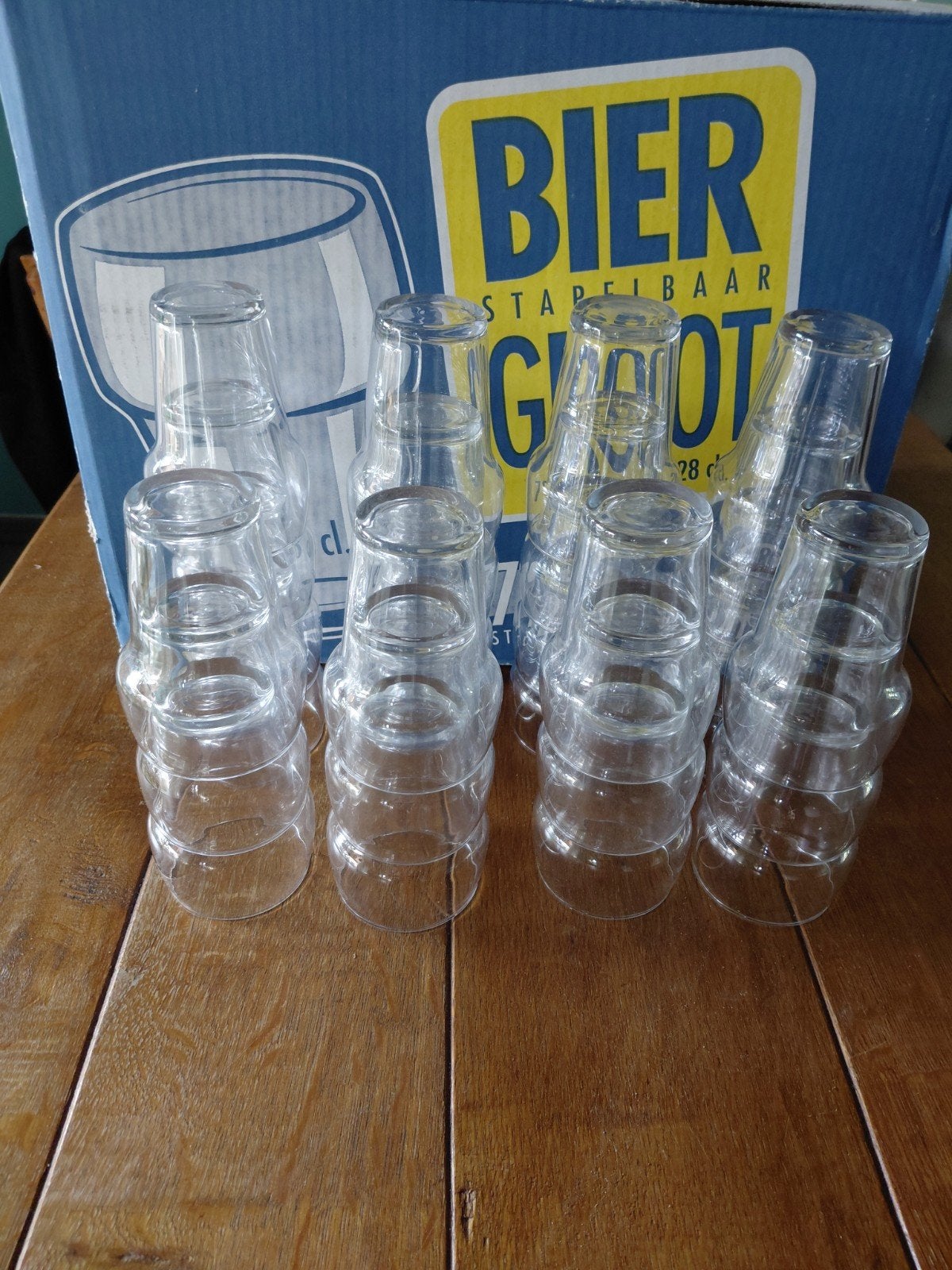 72 Stapelbare Bierglazen 28 cl -  4 stuks Nieuw in Doos, Ophalen, Nieuw, Overige merken, Glas