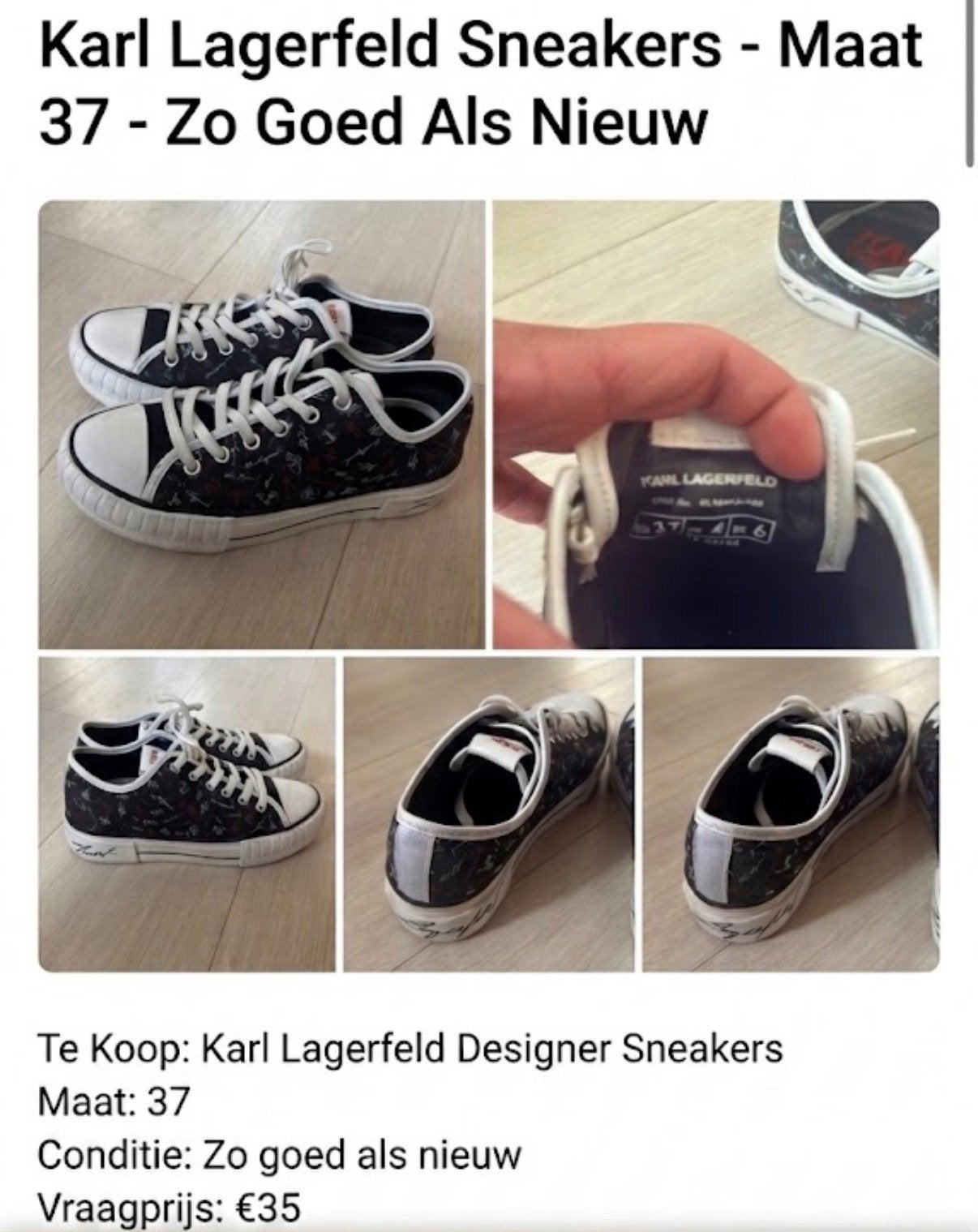 Karl Lagerfeld Sneakers - Maat 37 - Zo Goed Als Nieuw, Ophalen of Verzenden, Zo goed als nieuw, Zwart, Sneakers of Gympen