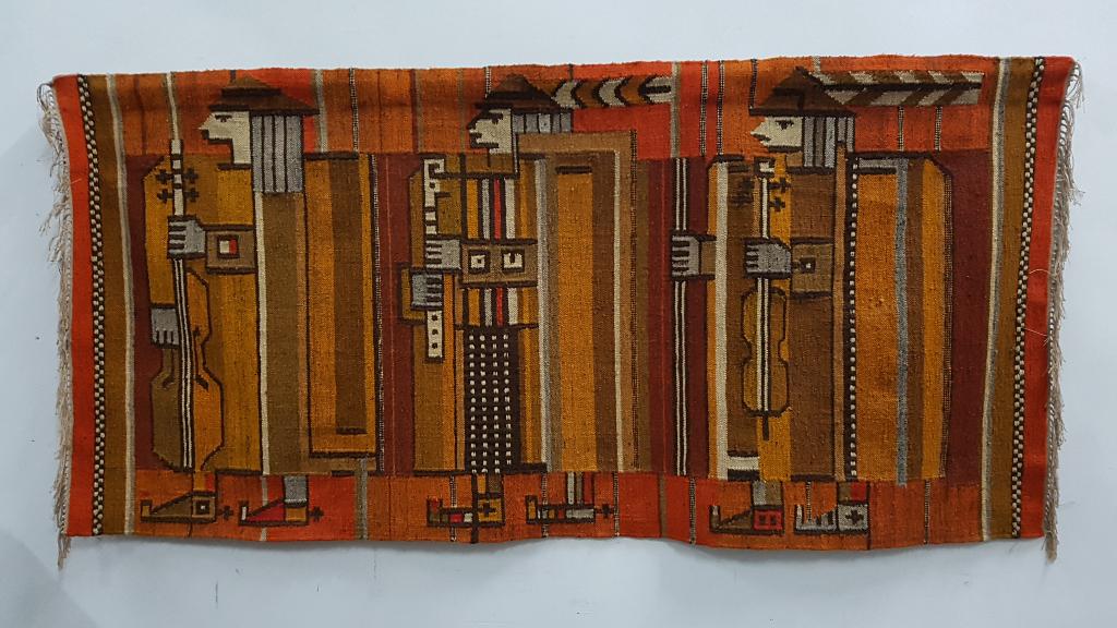 Groot wollen vintage wandkleed kilim uit Polen (muzikanten), Ophalen, Gebruikt, Vintage, Wandkleed