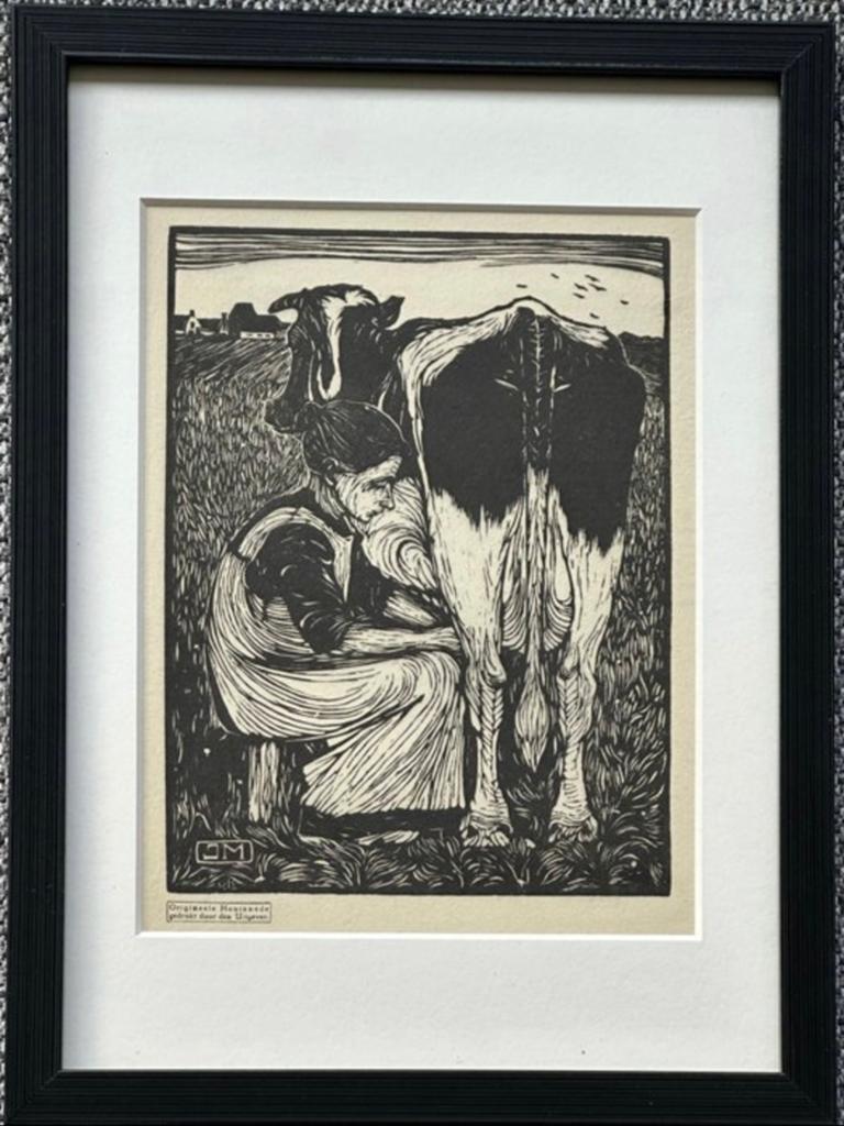 Jan Mankes 1889-1920 / Originele Houtsnede Koemelkster 1927, Antiek en Kunst, Kunst | Etsen en Gravures, Ophalen of Verzenden
